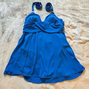 Jaclyn Smith blue one-piece skirt ties swimsuit Size 14